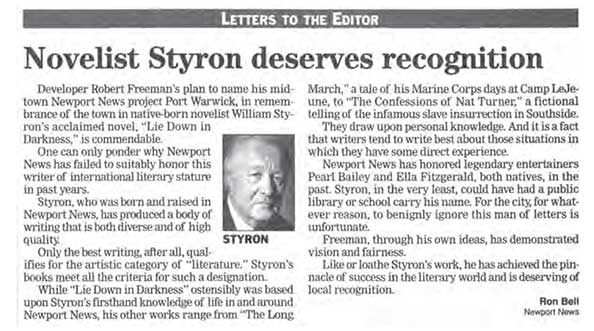 William Styron deserves recognition